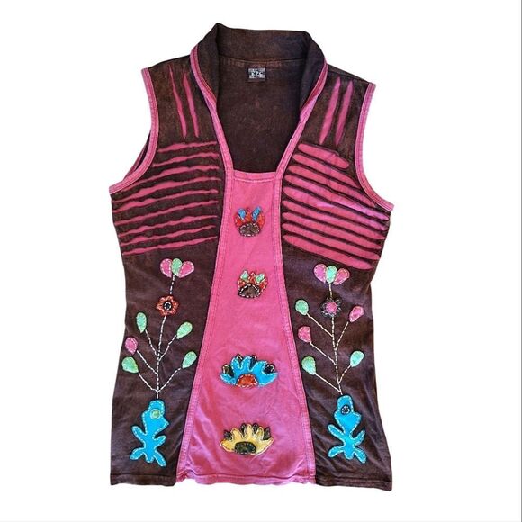 Y2K Colorful Embroidered Applique Festival Boho Nepal Cotton Mini Dress Medium - Picture 3 of 15